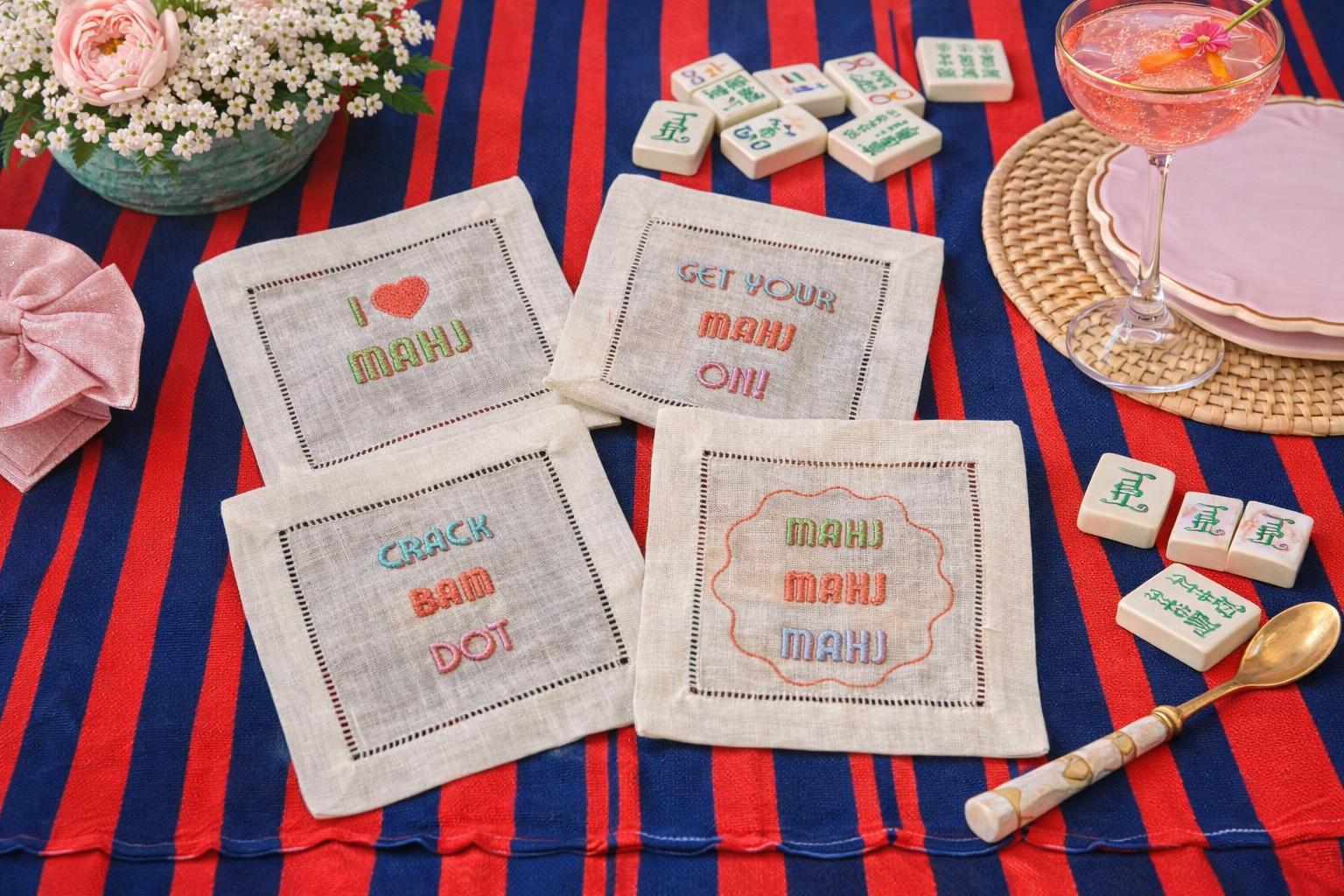 Mahjong Embroidered Napkins
